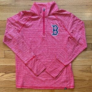 New Era Red and White Striped Quarter-Zip Pullover